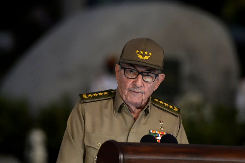 FILE PHOTO: Cuban First Secretary of Communist Party Raul Castro Ruz gives a speech at Santa Ifigenia Cemetery in Santiago de Cuba