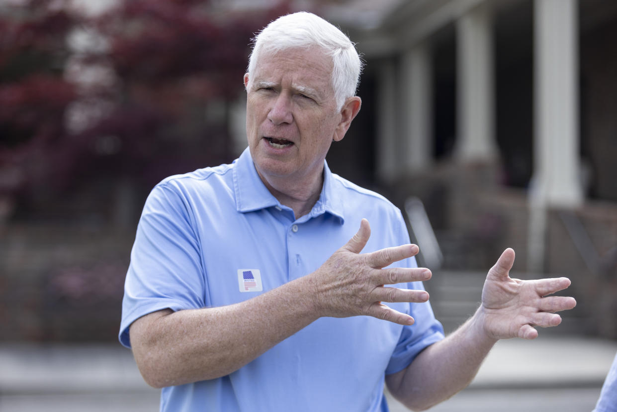 Rep. Mo Brooks, R-Ala., talks with the media after voting in Alabama's state primary in Huntsville, Ala., May 24, 2022. (AP Photo/Vasha Hunt, File)