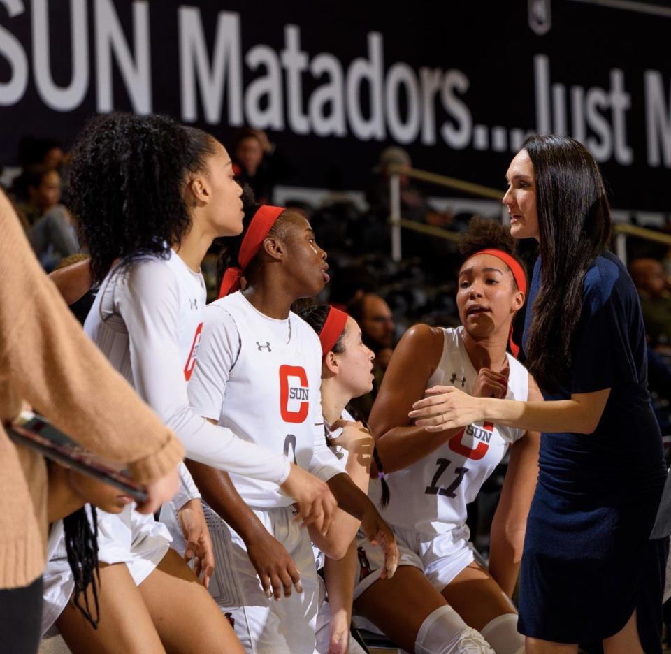 Lindsey Foster coaching at Cal State Northridge, where she was on staff from 2010 until 2020. The South Kitsap native and former Wolves star has returned to Kitsap to become athletic director for the district.