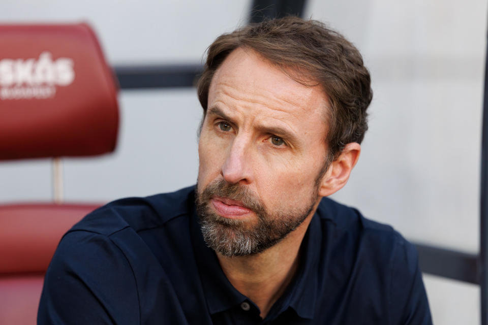 BUDAPEST, HUNGARY - JUNE 04: Gareth Southgate, Manager of England looks on prior to the UEFA Nations League League A Group 3 match between Hungary and England at Puskas Arena on June 4, 2022 in Budapest, Hungary. (Photo by Laszlo Szirtesi - The FA/The FA via Getty Images)