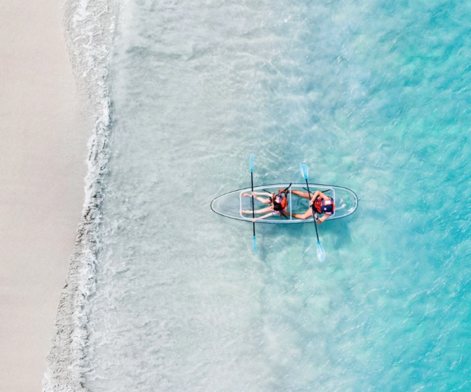 Couple kayaking in ocean