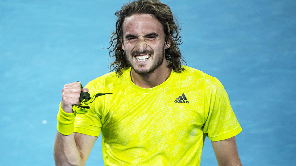 Stefanos Tsitsipas, pictured here after his win over Rafael Nadal at the Australian Open.