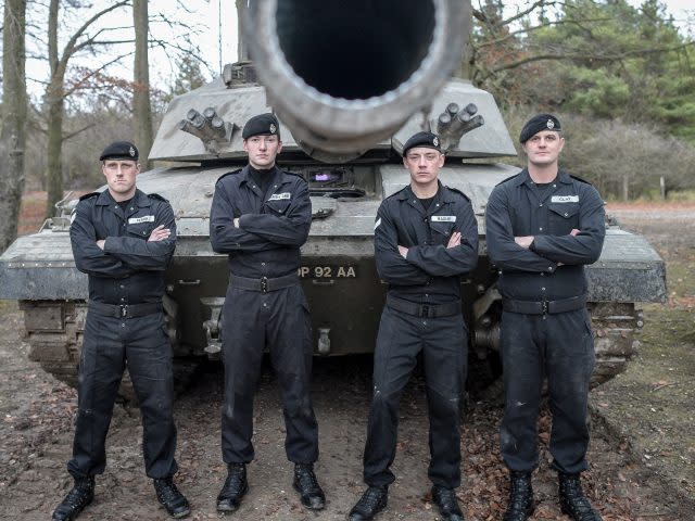 A Challenger II Main Battle Tank crew at Royal Tank Regiment HQ in Tidworth