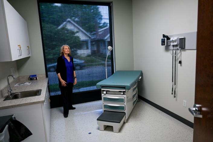 Executive director Joan Nelson stands in one of the examination rooms during a tour of the Allen Community Health Center. 
&quot;The presence of the Allen Community Health Center on our corner means that we just have to send people three doors down to provide a medical home,&quot; Nelson said.