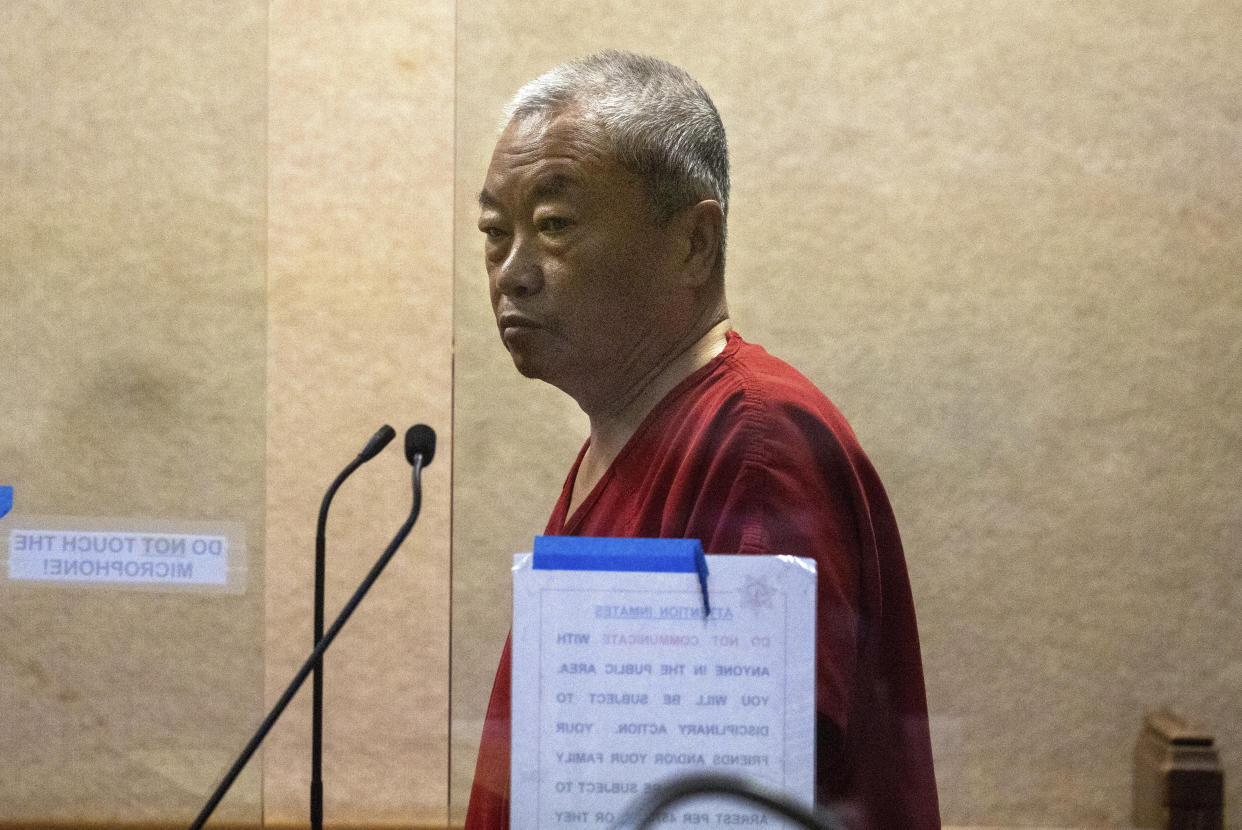 Chunli Zhao appears for his arraignment at San Mateo Superior Court in Redwood City, Calif., on Wednesday, Jan. 25, 2023. (Shae Hammond/Bay Area News Group via AP)