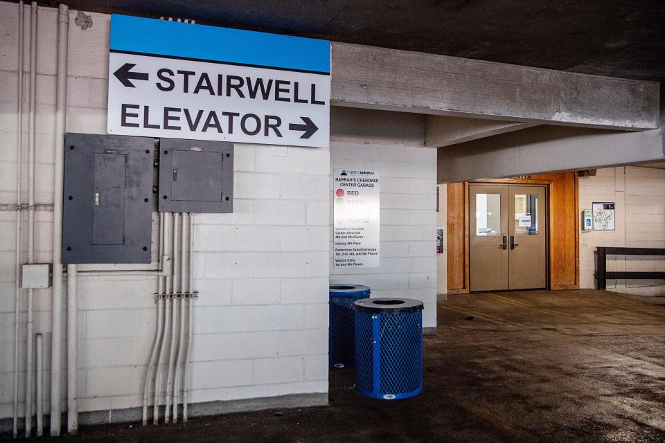 Wheelchair access at the Harrah’s Cherokee Center parking garage is hindered when the elevator is out of order or the walkway through the library is closed.