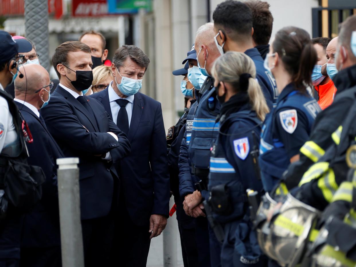 Emmanuel Macron visits the scene of the Nice knife attack (EPA)