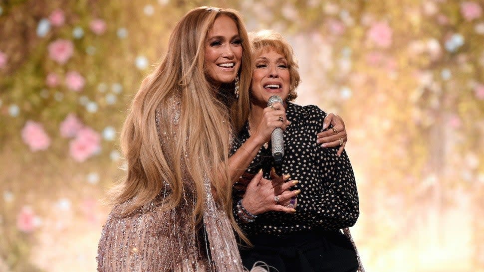 Jennifer Lopez and her mom at VAX Live event