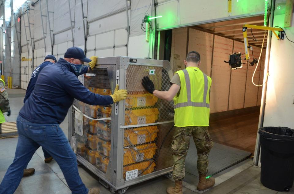 Oregon sent its reserve stockpile of ventilators to New York to help with the COVID-19 pandemic. Crews loaded the 140 ventilators at the state's personal protective equipment warehouse in Wilsonville on Monday, April 6, 2020