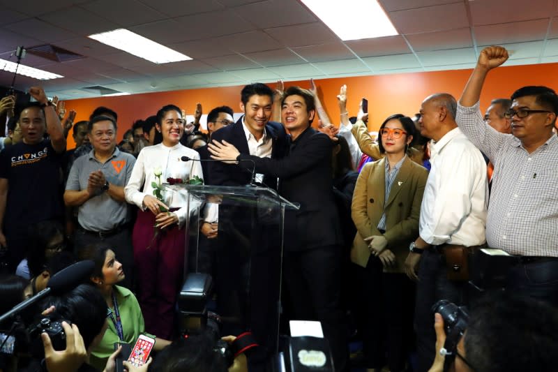 Thailand's opposition Future Forward Party leader Thanathorn Juangroongruangkit reacts after hearing the verdict from the Constitutional Court