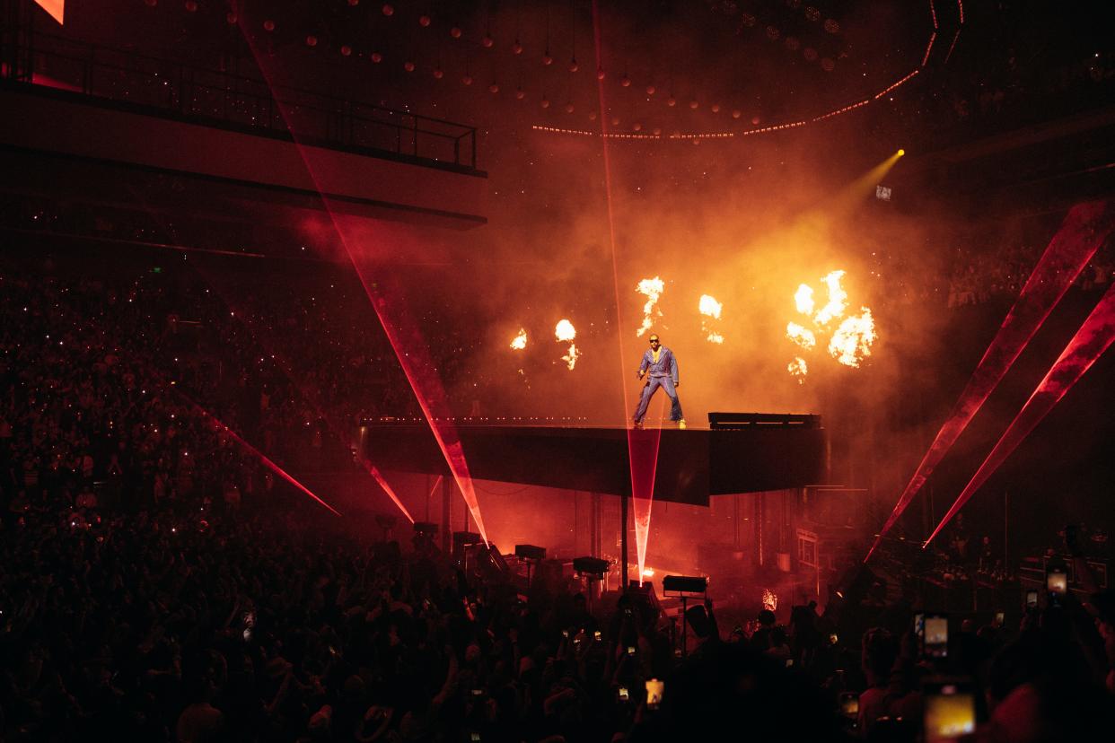 Bad Bunny performs the first stop of his Most Wanted Tour in Salt Lake City, Utah, at the Delta Center on Feb. 21, 2024.