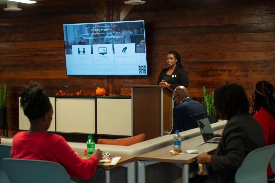 Ronic West, President of the Greater Augusta Black Chamber of Commerce, presents their new initiative at Augusta Office Solutions on Friday, Oct. 29, 2021. 