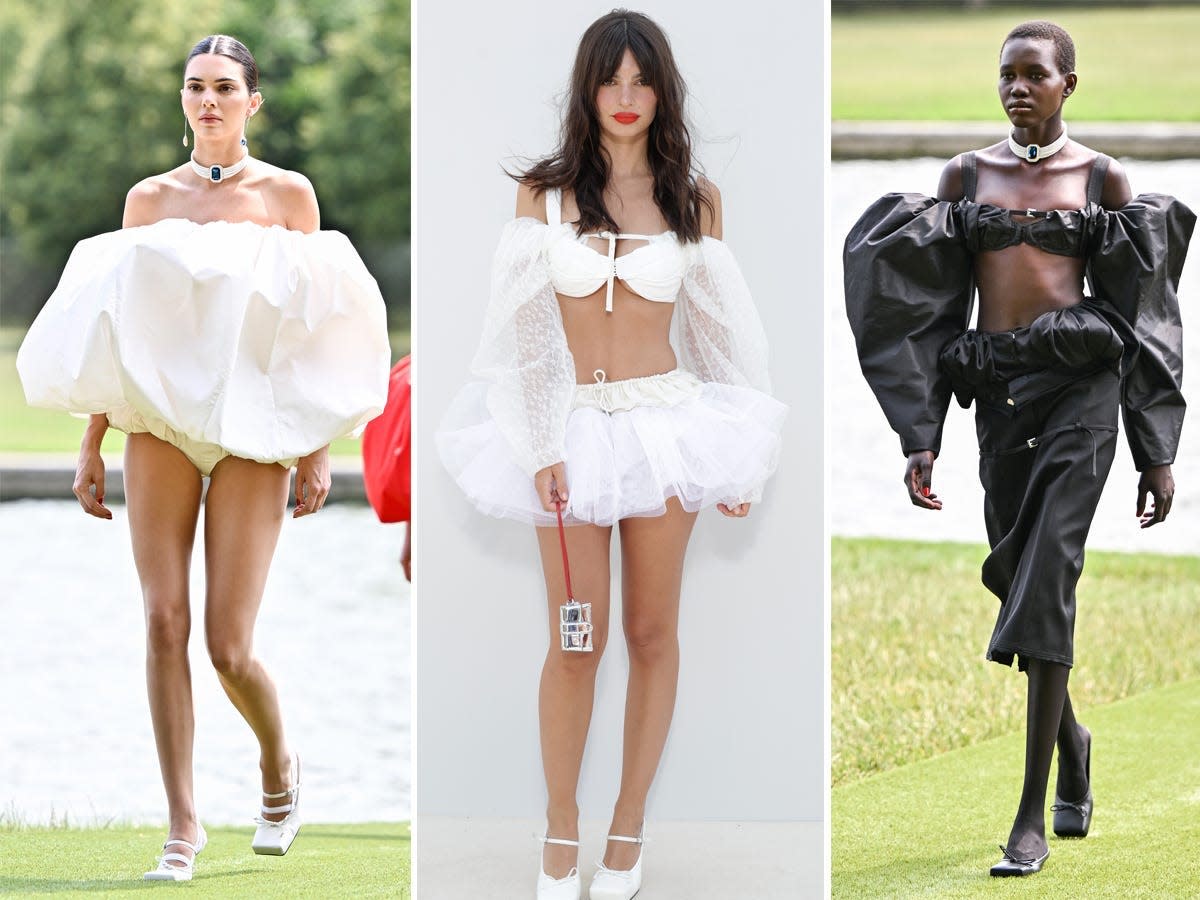 Three photos from the "Le Chouchou" Jacquemus' Fashion Show in June 2023.