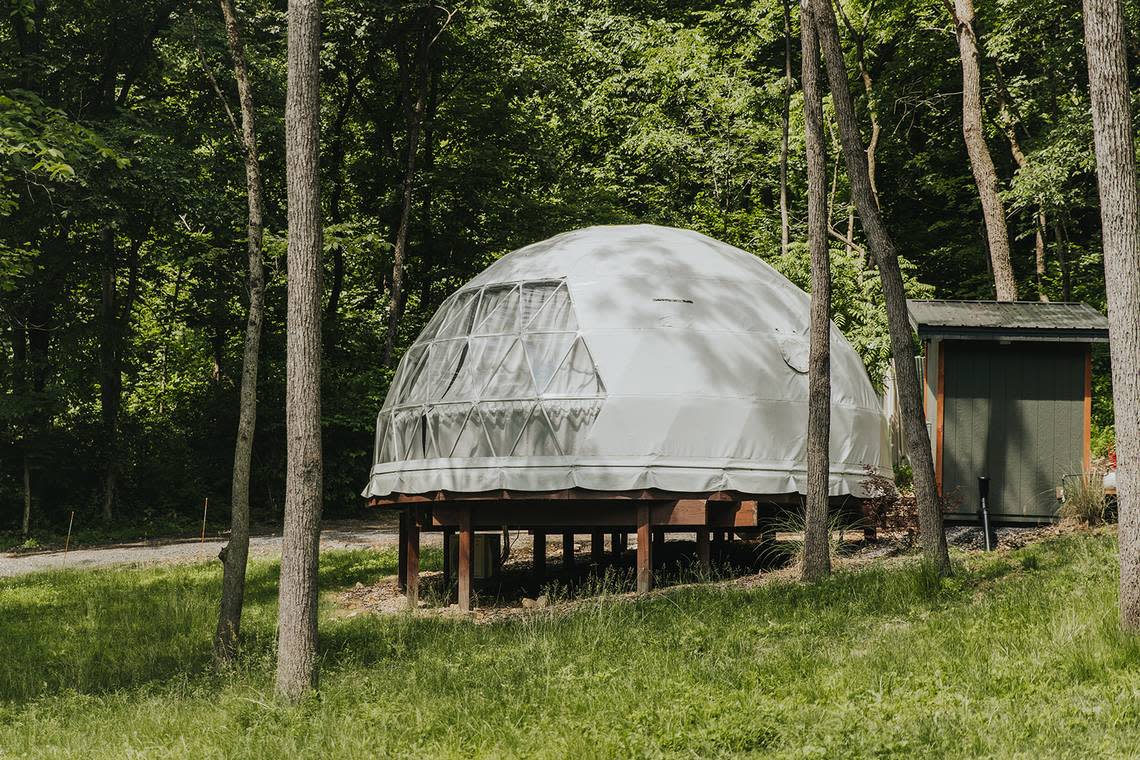 The outside of the Airydale retreat dome campsites; the second dome was completed in July.