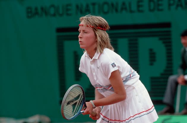 Isabelle Demongeot sur un court de tennis à la fin des années 1980. (Photo: Gilbert Iundt via Getty Images)