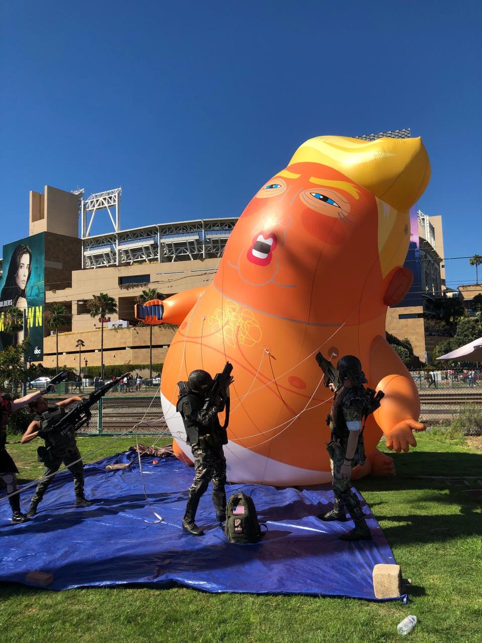 An activist group inflated a giant Trump Baby Blimp across the street from the San Diego Convention Center, where it got lots of attention. (Photo: David Moye)