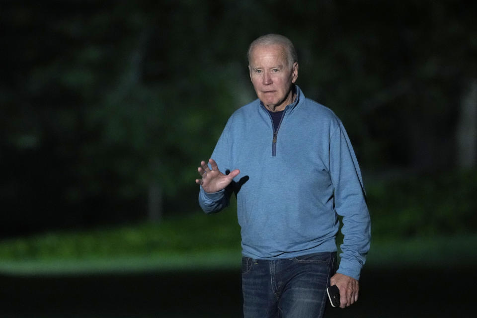 President Joe Biden walks across the South Lawn of the White House in Washington, Tuesday, Sept. 12, 2023, after returning from a trip to India and Vietnam. (AP Photo/Susan Walsh)