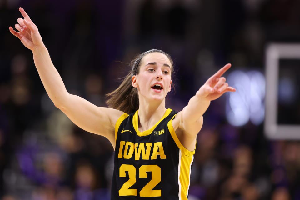 Iowa star Caitlin Clark is just eight points shy of the NCAA all-time women's basketball scoring record. (Michael Reaves/Getty Images)