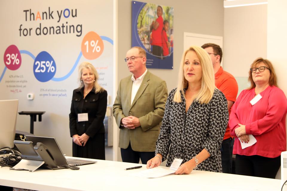 Andrea Cefarelli, Senior Vice President of Corporate Communications and Public Affairs, speaks at the grand opening of the New York Blood Center in Fishkill Oct. 2, 2023.