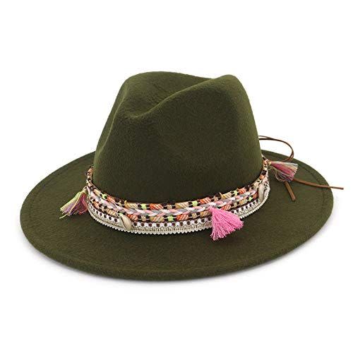 6) Women's Felt Fedora Wide Brim Panama Hat with Tassels