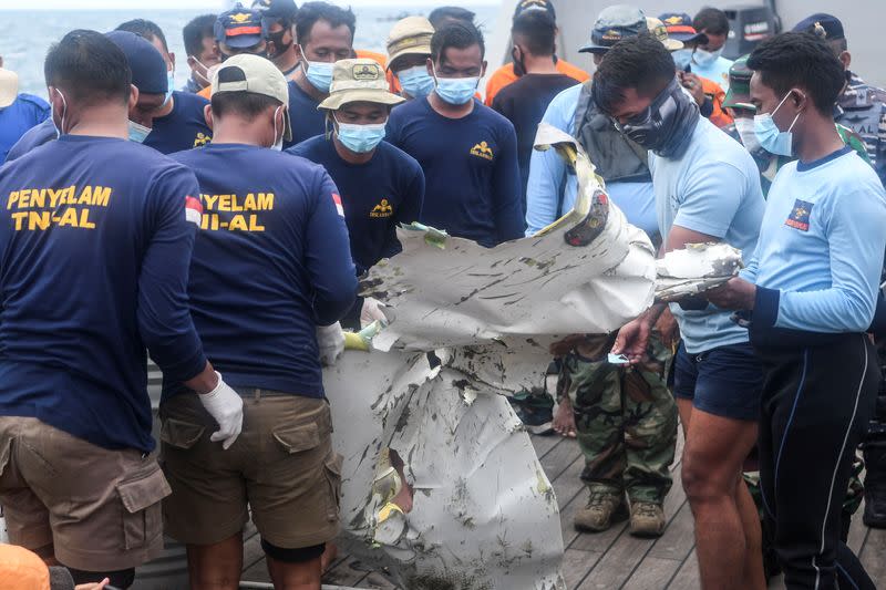 Remains of Sriwijaya Air plane flight SJ 182 which crashed into sea off Jakarta coast