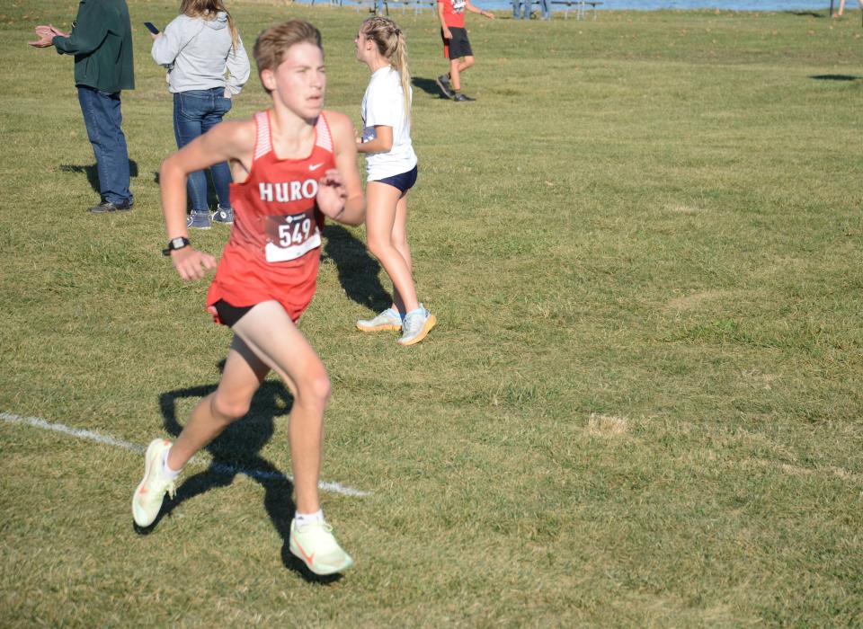 Luke Dulecki of New Boston Huron runs in the Huron League jamboree at Sterling State Park Tuesday.