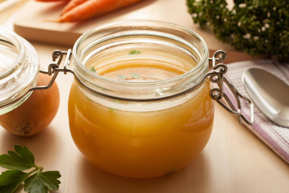 A jar of chicken bone broth