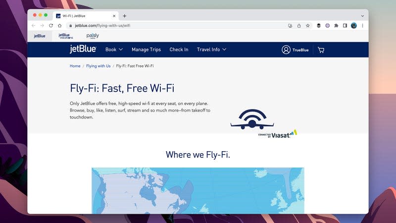JetBlue wi-fi purchase screenshot