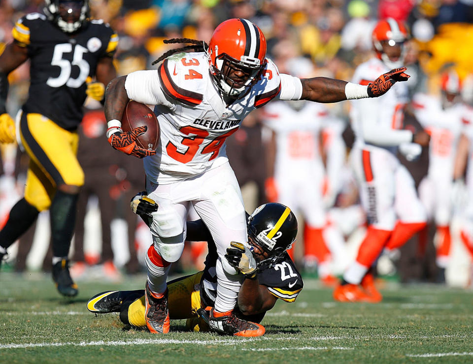 Isaiah Crowell, rolling through defenders. (Photo by Justin K. Aller/Getty Images)