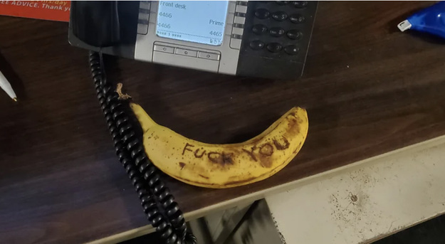 "Fuck you" written on a banana