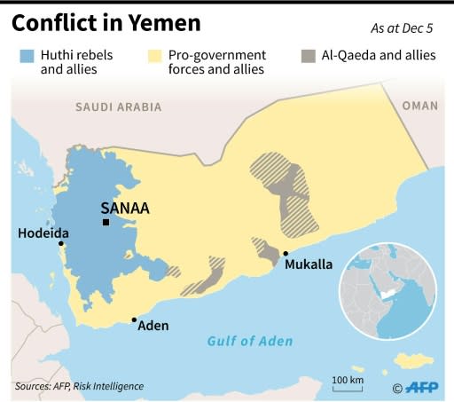 Map showing territorial control in Yemen as of December 5