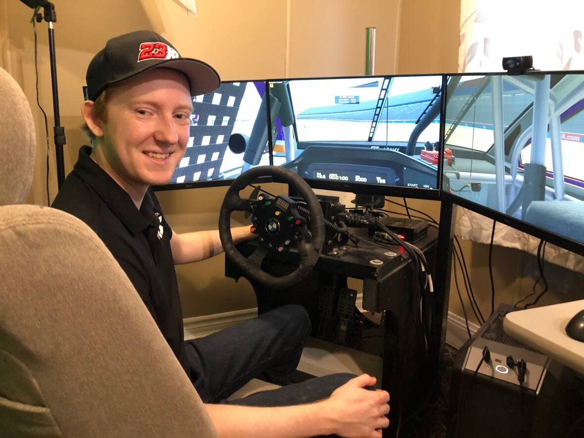 Keegan Leahy has a high-level racing rig in his Halifax home.  (Brett Ruskin/CBC - image credit)