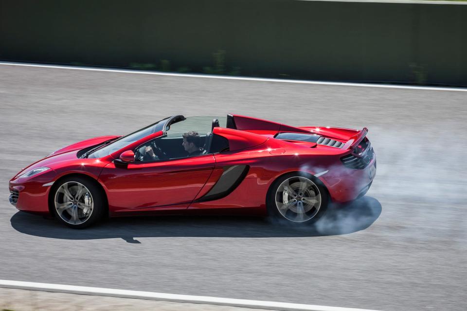 McLaren MP4 12C Spider: 	Near effortlessly fast so you’re never quite sure if it’s you or the on-board computers doing the driving if you’re pushing the grip envelope, but it’s great to have a world class British car in the hallowed echelons of convertible supercars. New for the £195,500 Spider is an upgraded 3.8-litre twin-turbo V8 engine with 616bhp instead of 592bhp (McLaren)