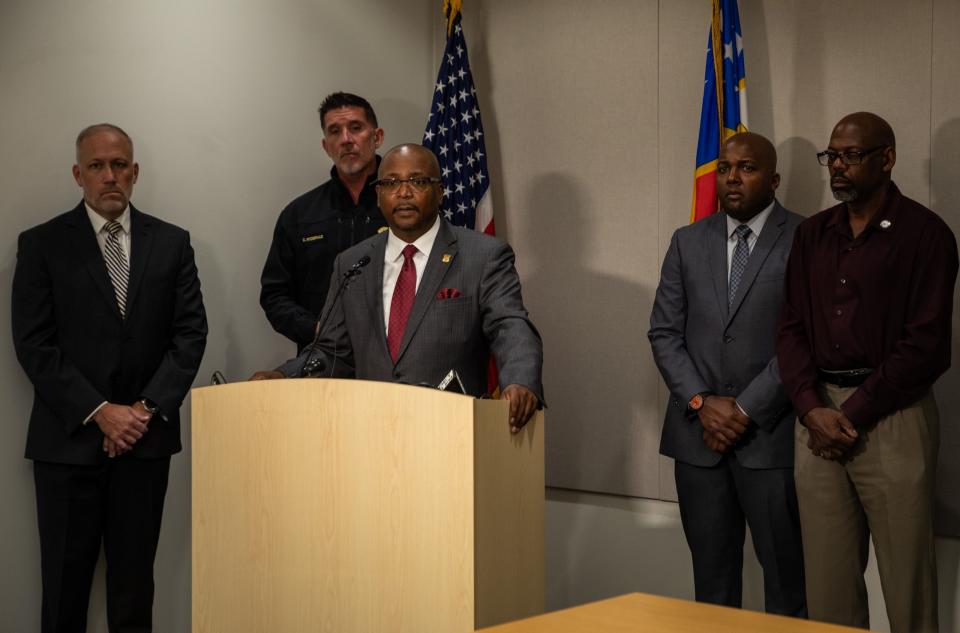 Detroit Police Chief James White speaks during a news conference at Detroit Public Safety Headquarters on Friday, Nov. 11, 2022. The chief addressed the shooting of a woman who was suffering a mental health crisis at her west side home Thursday.