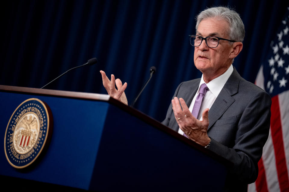 WASHINGTON, DC - JULY 31: Federal Reserve Chairman Jerome Powell speaks during a news conference following a Federal Open Market Committee meeting at the William McChesney Martin Jr. Federal Reserve Building on July 31, 2024 in Washington, DC. Powell spoke to members of the media after the Federal Reserve held short-term interest rates at their current levels amid widespread expectations of a rate cut in September. (Photo by Andrew Harnick/Getty Images)