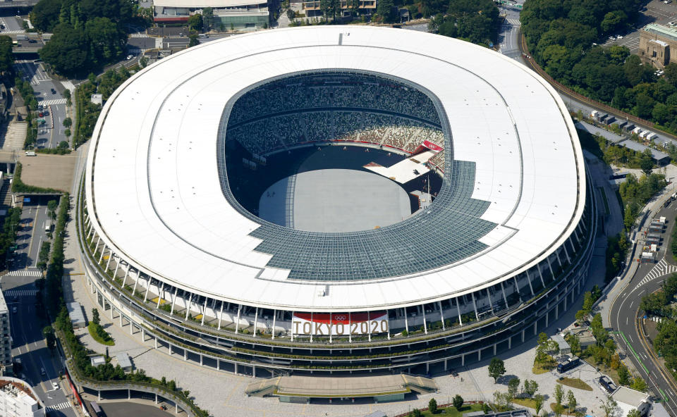 Vista del Estadio Nacional de Tokio, el lunes 21 de junio de 2021, en Tokio. (Kyodo News vía AP)