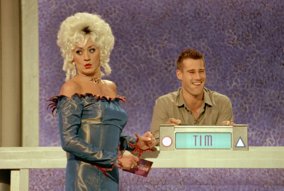 Lily Savage hosting Blankety Blank, with Tim Vincent competing. (Shutterstock)