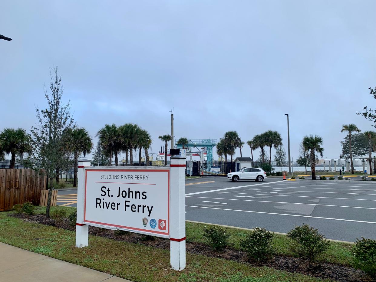 A driver pulls away after seeing the temporary closure of the St. Johns River Ferry service started Monday. The three-week closure will enable maintenance of the ferry boat operated by the Jacksonville Transportation Authority between Mayport and Fort George Island.