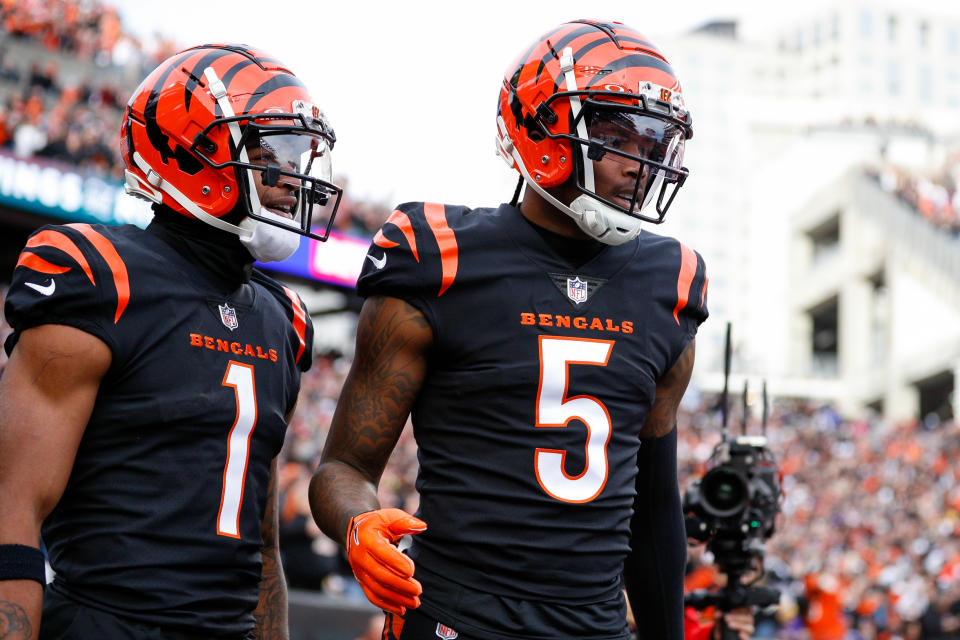 Ja'Marr Chase (1) y Tee Higgins (5) conforman una de las duplas más talentosas de receptores en la NFL. (Foto: Ian Johnson/Icon Sportswire via Getty Images)