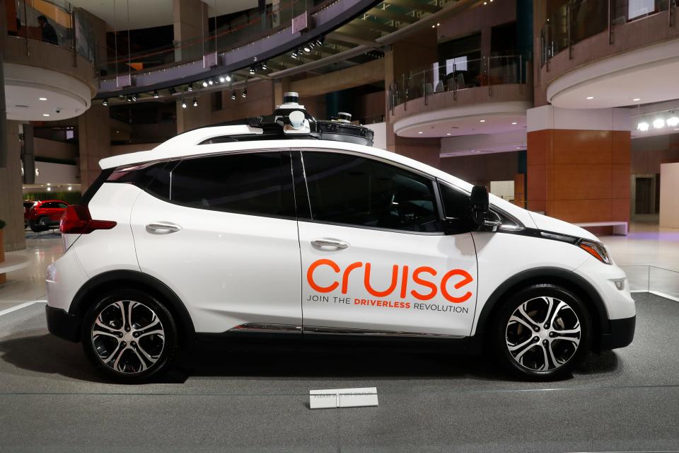 Cruise AV, General Motor's autonomous electric Bolt EV is displayed in Detroit on Jan. 16, 2019.