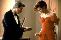 One of the most memorable scenes in ‘Pretty Woman’ sees Richard Gere’s character Edward Lewis offer Julia Roberts' alter ego Vivian Ward a necklace. After he snaps the box shut when she tries to touch it she ends up laughing. This exchange was not planned, but Julia’s reaction was so unique that director Garry Marshall decided to use the scene in the final cut. He said: "She laughed so honestly that we left it in the picture."
