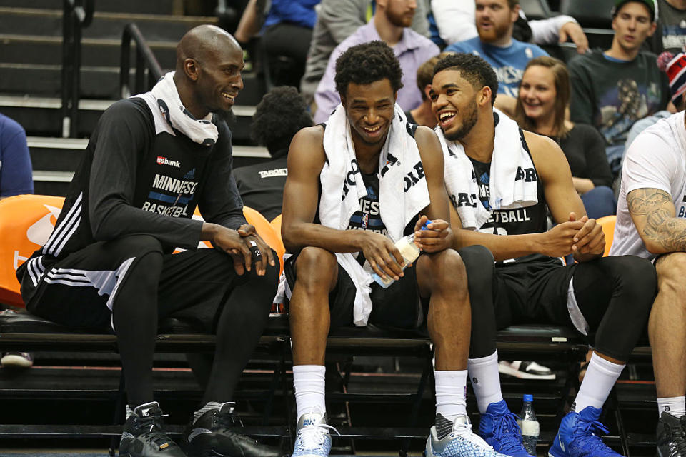 Kevin Garnett is the Marlon Brando to Karl-Anthony Towns and Andrew Wiggins' Al Pacino and Robert De Niro. (Getty Images)