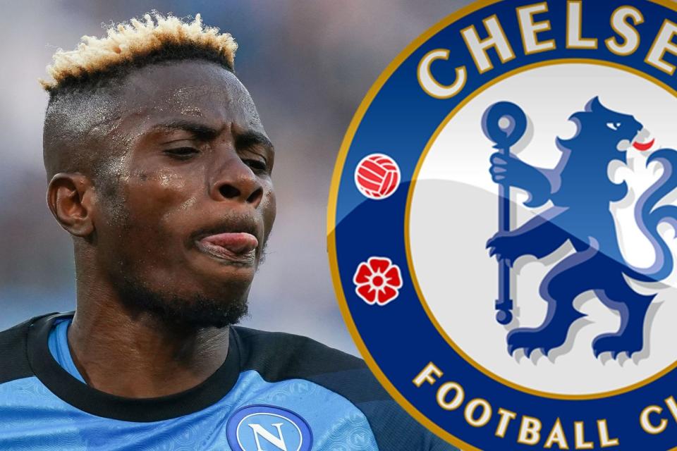 Victor Osimhen with a Chelsea logo.