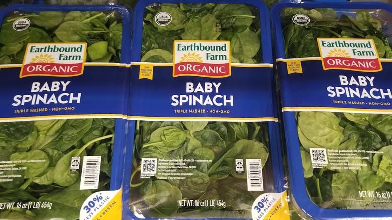 Packages of organic baby spinach