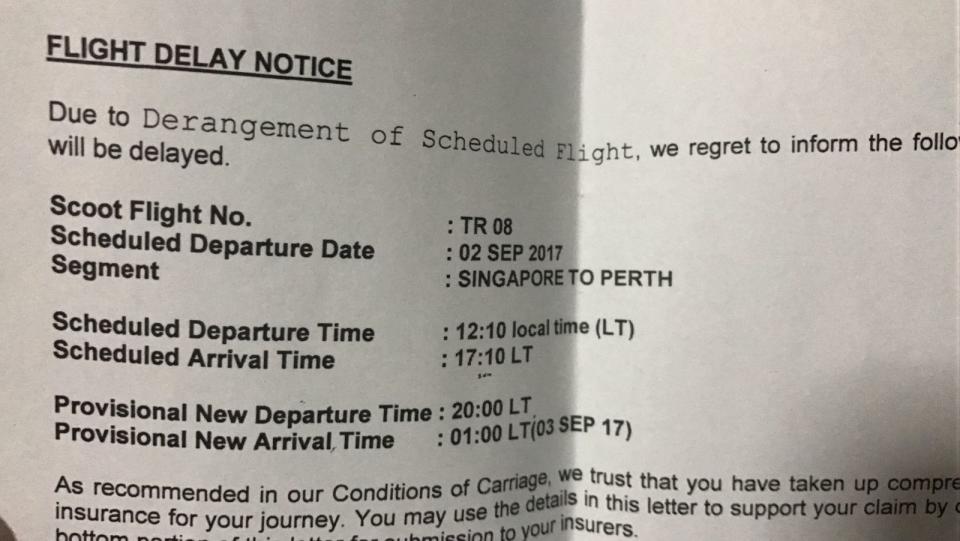 This is what I received from Scoot when my flight to Perth was delayed. (Photo: Lim Yian Lu)