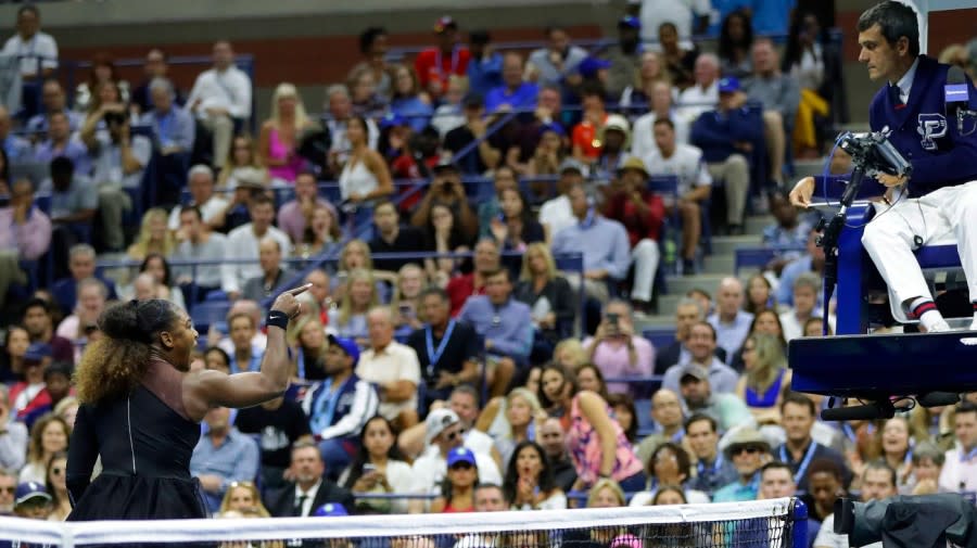 <em> In this Sept. 8, 2018, file photo, Serena Williams argues with chair umpire Carlos Ramos during a match against Naomi Osaka, of Japan, in the women’s final of the U.S. Open tennis tournament in New York. (AP Photo/Julio Cortez, File)</em>