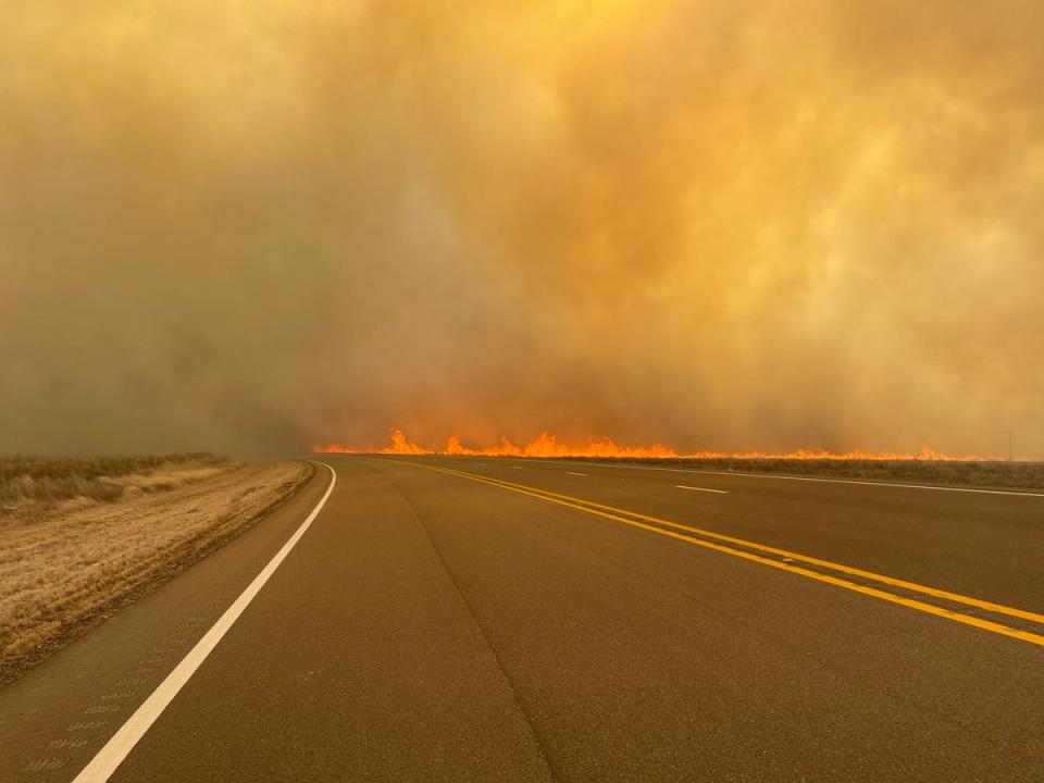 The Smoke House Creek fire in Hutchinson County, Texas pictured on Tuesday afternoon (Texas A&M Forest Service)