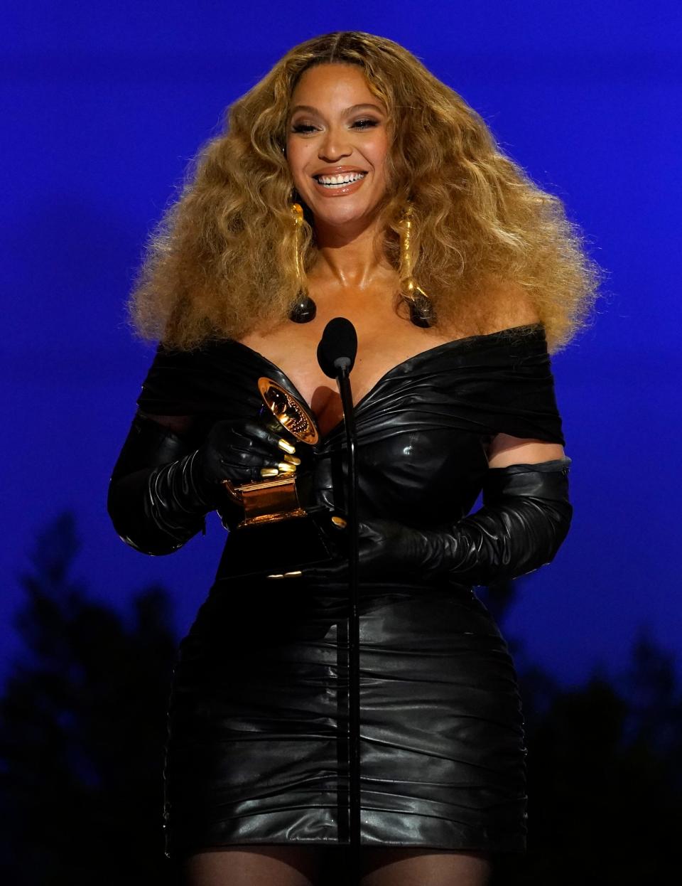 Beyonce accepts the award for best R&B performance for "Black Parade" at the 63rd annual Grammy Awards at the Los Angeles Convention Center on Sunday, March 14, 2021. (AP Photo/Chris Pizzello)