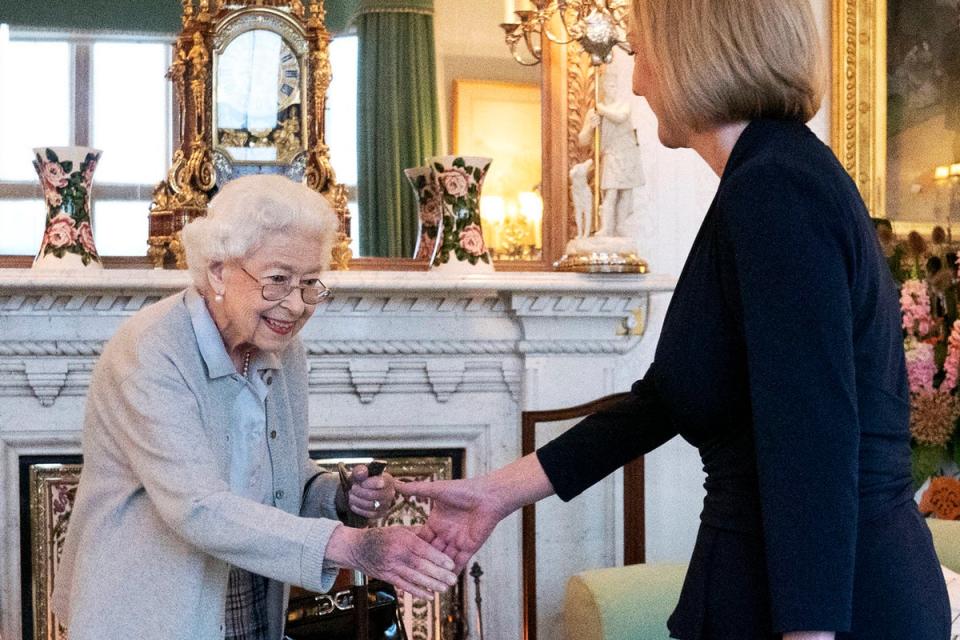 The meeting produced the last public photograph of the late Queen before she died on 8 September 2022 at her Scottish residence (Getty)