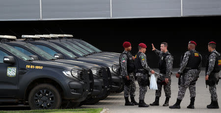 Brazilian National Public Security Force officers prepare to patrol the streets of Fortaleza, Brazil January 7, 2019. REUTERS/Paulo Whitaker